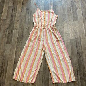 Matilda Jane Take a Chance Romper Jumpsuit Size Small Orange Pink Striped